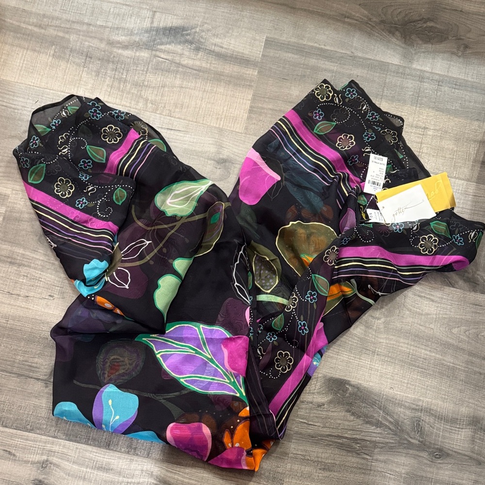 Floral Sheer Scarf with Pink and Purple Accents